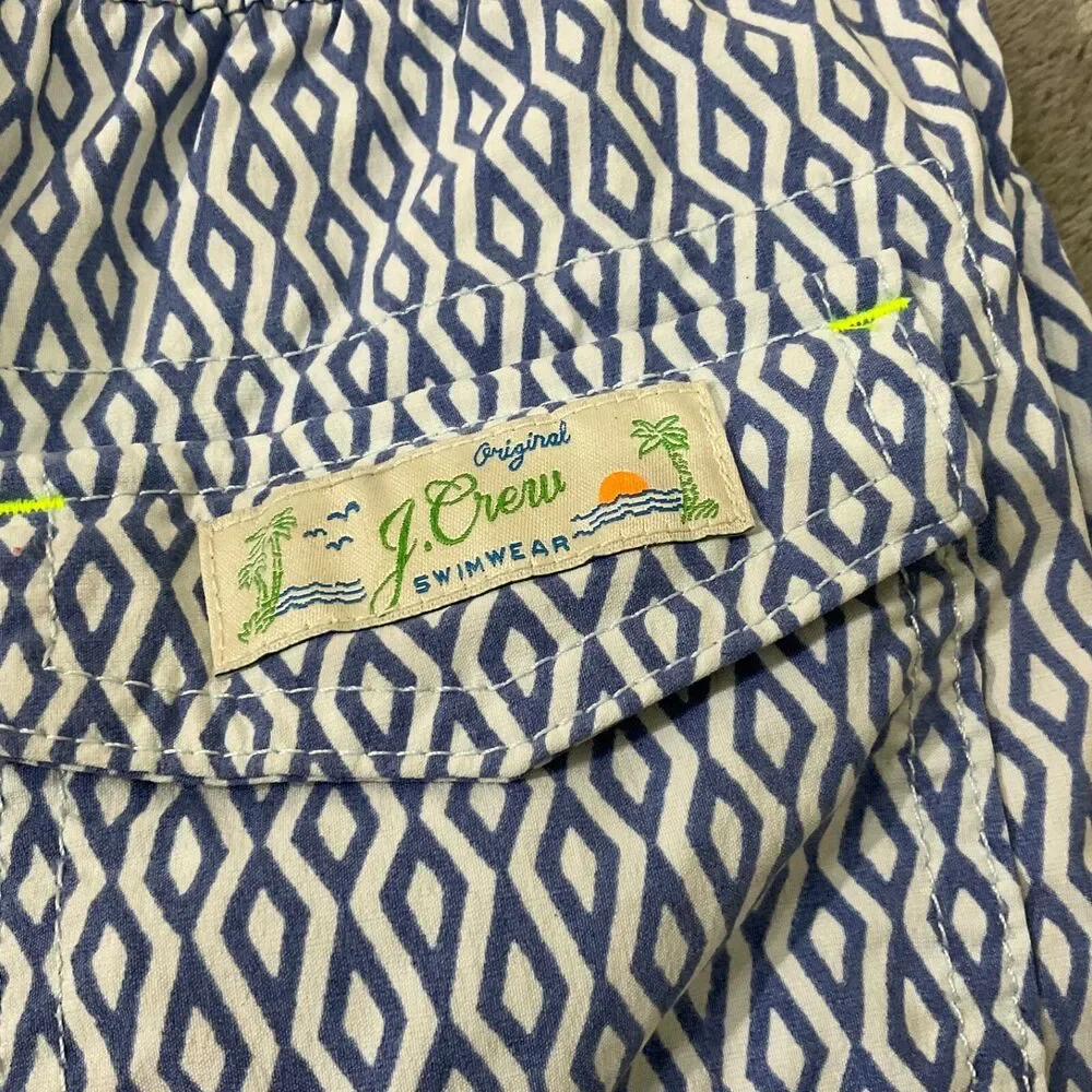 Crewcuts J Crew Kids 7 Shorts Swim Trunks Geometric mesh lining pockets EUC